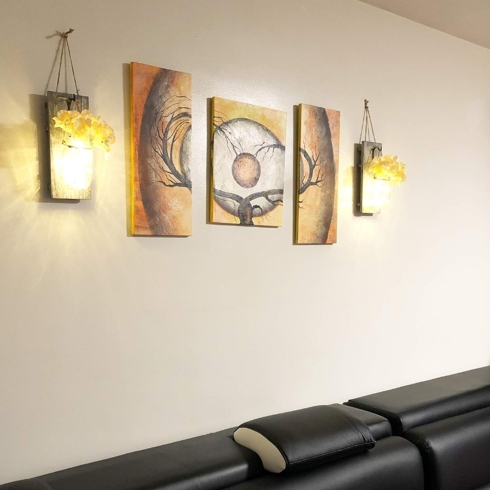 Besuerte Rustic Wooden Wall Hanging Decor with LED String Lights